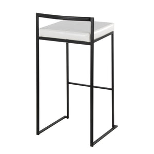 English Elm Contemporary Stackable Industrial Barstools Welded Metal Frame Faux Leather Set of 2 White B202P290886