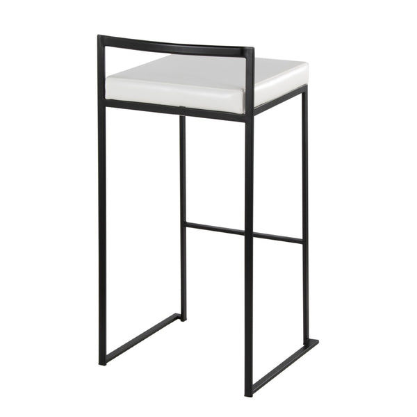 English Elm Contemporary Stackable Industrial Barstools Welded Metal Frame Faux Leather Set of 2 White B202P290886
