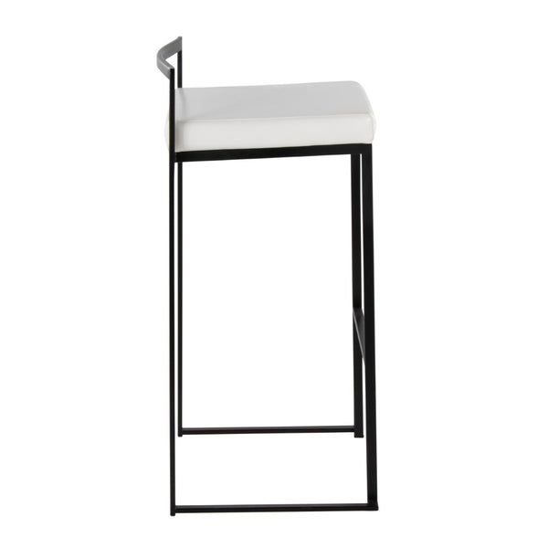 English Elm Contemporary Stackable Industrial Barstools Welded Metal Frame Faux Leather Set of 2 White B202P290886