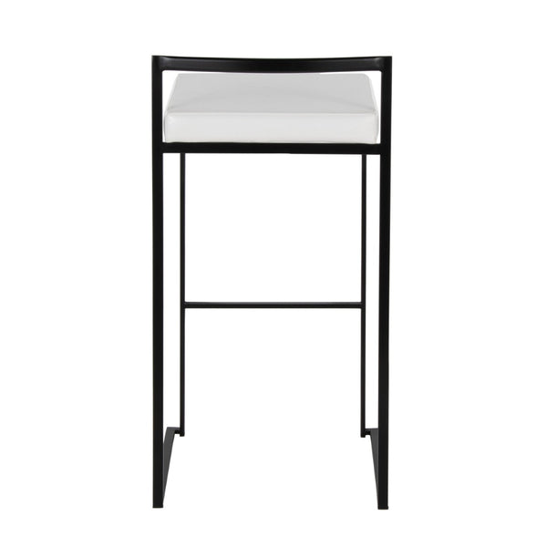 English Elm Contemporary Stackable Industrial Barstools Welded Metal Frame Faux Leather Set of 2 White B202P290886