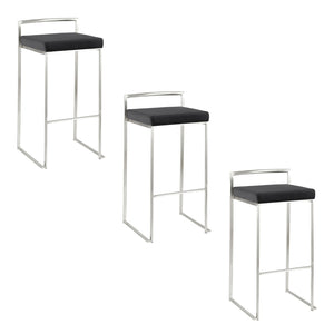 English Elm 30 Inch Stackable Barstools Set of 3 Welded Steel Frame with Padded Upholstered Seats Black B202P290888