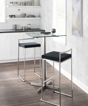 English Elm 30 Inch Stackable Barstools Set of 3 Welded Steel Frame with Padded Upholstered Seats Black B202P290888
