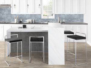 English Elm 30 Inch Stackable Barstools Set of 3 Welded Steel Frame with Padded Upholstered Seats Black B202P290888