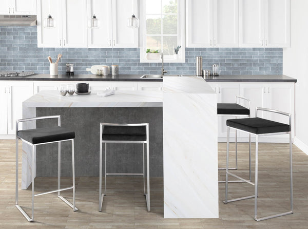 English Elm 30 Inch Stackable Barstools Set of 3 Welded Steel Frame with Padded Upholstered Seats Black B202P290888