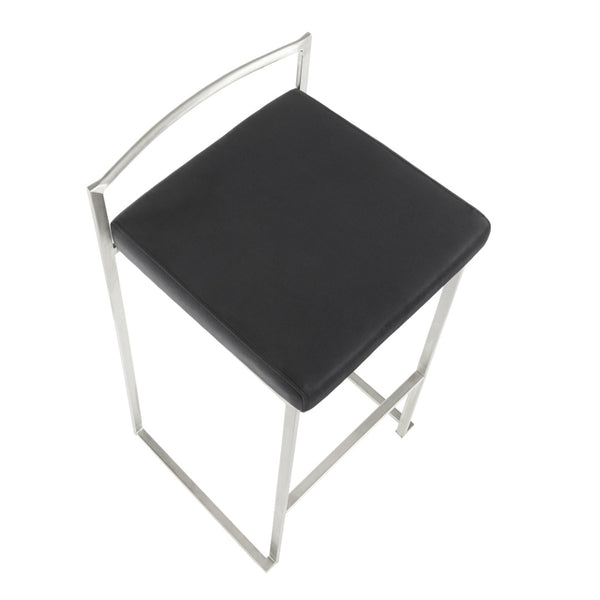 English Elm 30 Inch Stackable Barstools Set of 3 Welded Steel Frame with Padded Upholstered Seats Black B202P290888