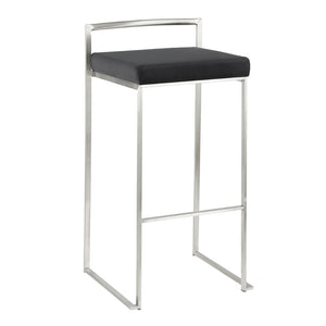 English Elm 30 Inch Stackable Barstools Set of 3 Welded Steel Frame with Padded Upholstered Seats Black B202P290888