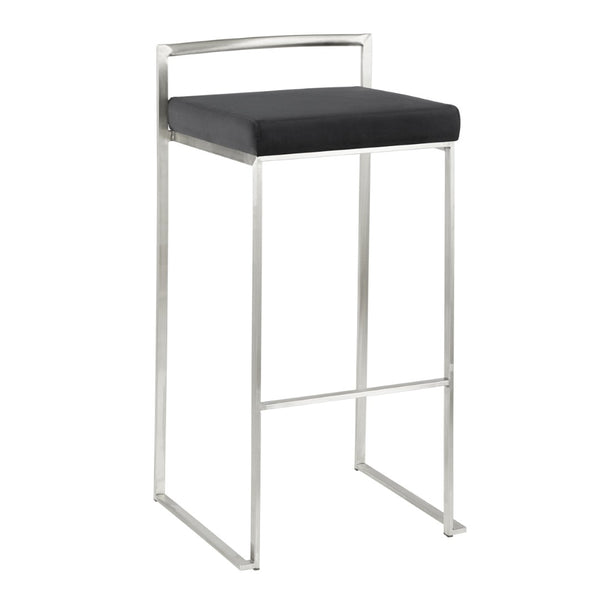 English Elm 30 Inch Stackable Barstools Set of 3 Welded Steel Frame with Padded Upholstered Seats Black B202P290888