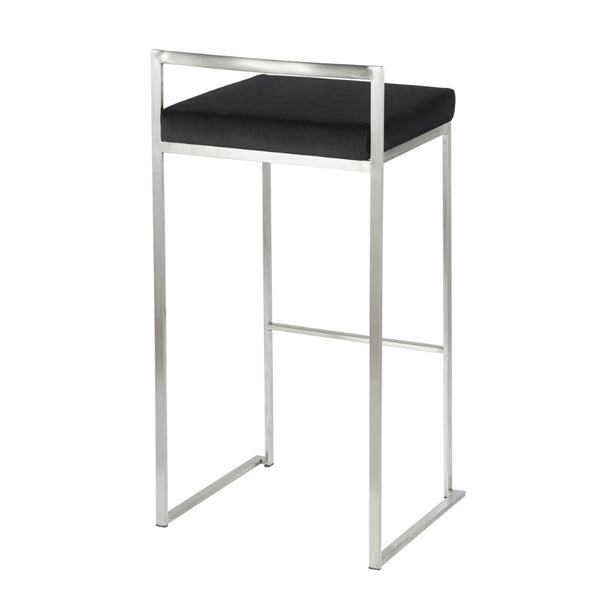 English Elm 30 Inch Stackable Barstools Set of 3 Welded Steel Frame with Padded Upholstered Seats Black B202P290888