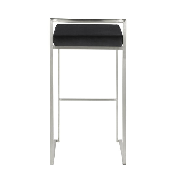 English Elm 30 Inch Stackable Barstools Set of 3 Welded Steel Frame with Padded Upholstered Seats Black B202P290888