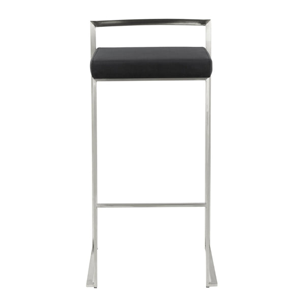 English Elm 30 Inch Stackable Barstools Set of 3 Welded Steel Frame with Padded Upholstered Seats Black B202P290888
