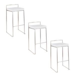 English Elm 30 Inch Stackable Barstools Set of 3 Welded Steel Frame with Padded Upholstered Seats White B202P290890