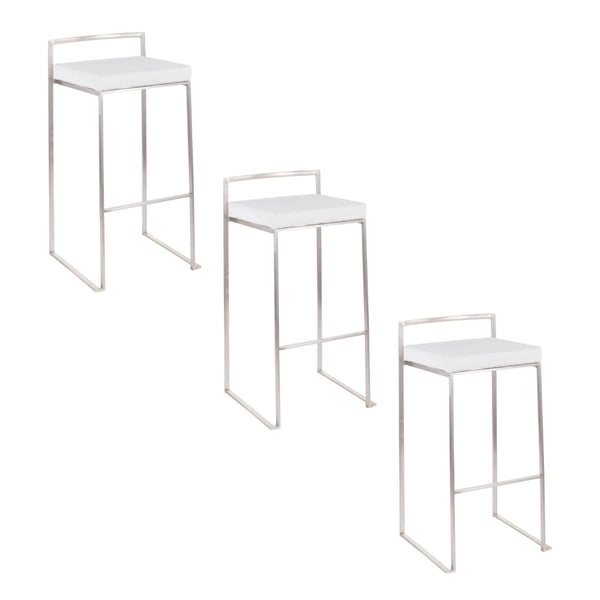 English Elm 30 Inch Stackable Barstools Set of 3 Welded Steel Frame with Padded Upholstered Seats White B202P290890