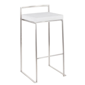 English Elm 30 Inch Stackable Barstools Set of 3 Welded Steel Frame with Padded Upholstered Seats White B202P290890