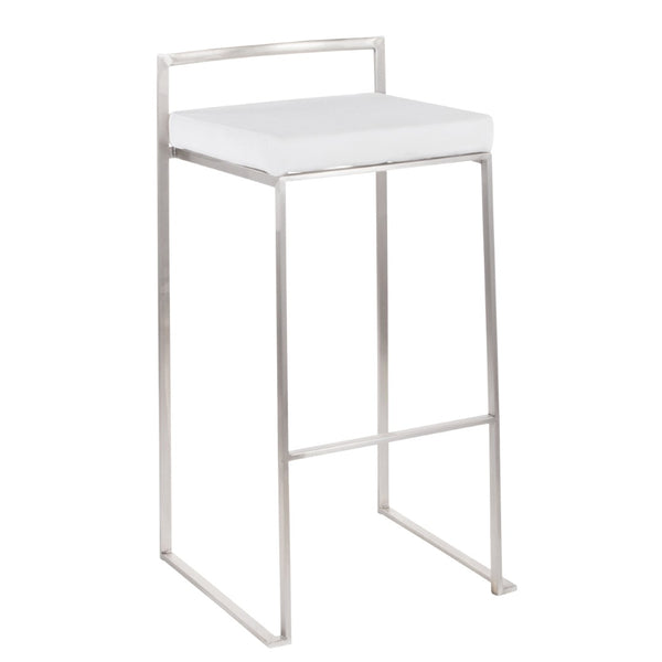 English Elm 30 Inch Stackable Barstools Set of 3 Welded Steel Frame with Padded Upholstered Seats White B202P290890