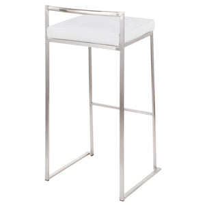 English Elm 30 Inch Stackable Barstools Set of 3 Welded Steel Frame with Padded Upholstered Seats White B202P290890