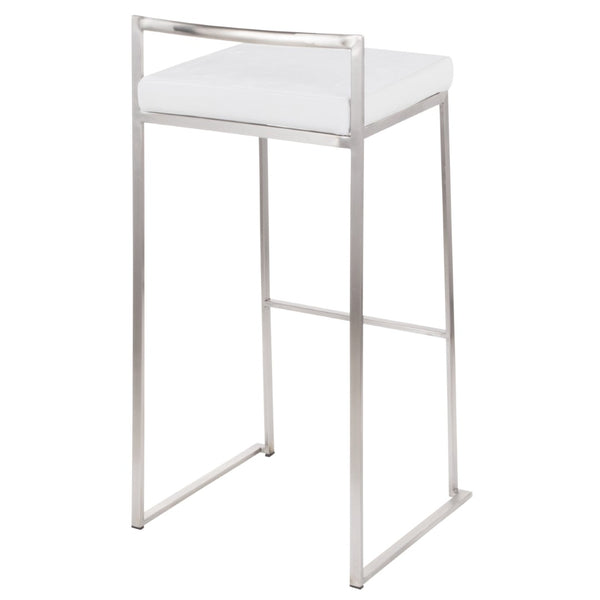English Elm 30 Inch Stackable Barstools Set of 3 Welded Steel Frame with Padded Upholstered Seats White B202P290890