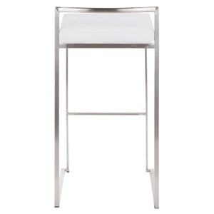 English Elm 30 Inch Stackable Barstools Set of 3 Welded Steel Frame with Padded Upholstered Seats White B202P290890