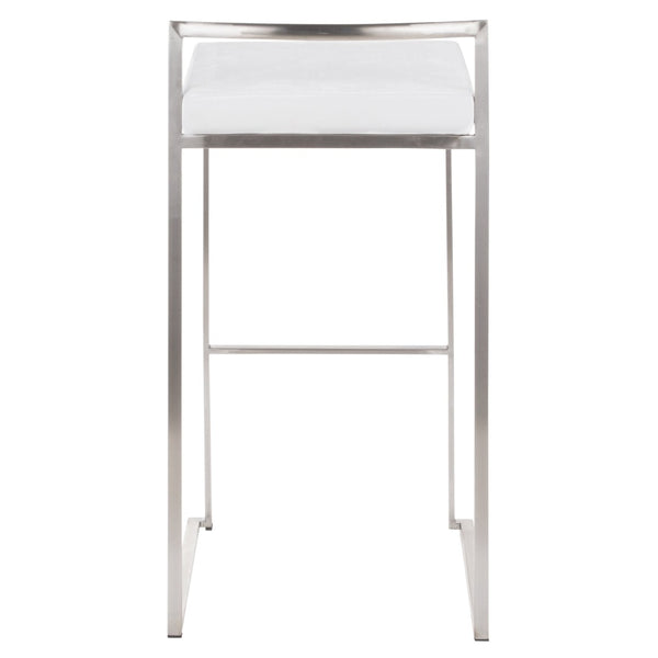 English Elm 30 Inch Stackable Barstools Set of 3 Welded Steel Frame with Padded Upholstered Seats White B202P290890