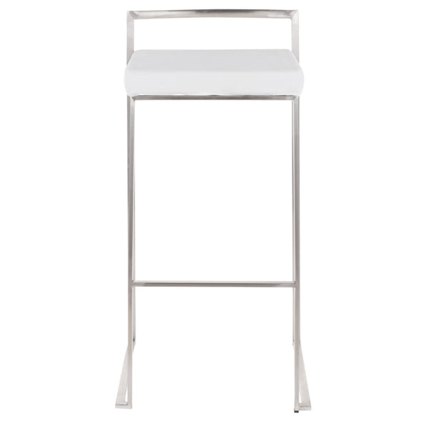 English Elm 30 Inch Stackable Barstools Set of 3 Welded Steel Frame with Padded Upholstered Seats White B202P290890