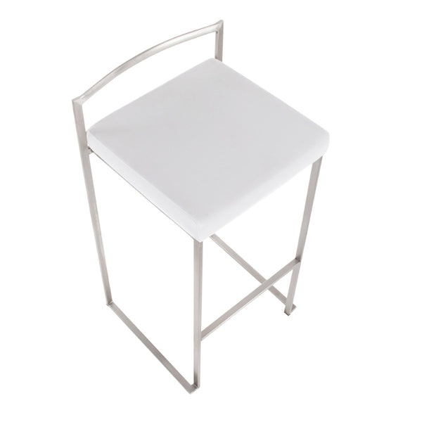 English Elm 30 Inch Stackable Barstools Set of 3 Welded Steel Frame with Padded Upholstered Seats White B202P290890