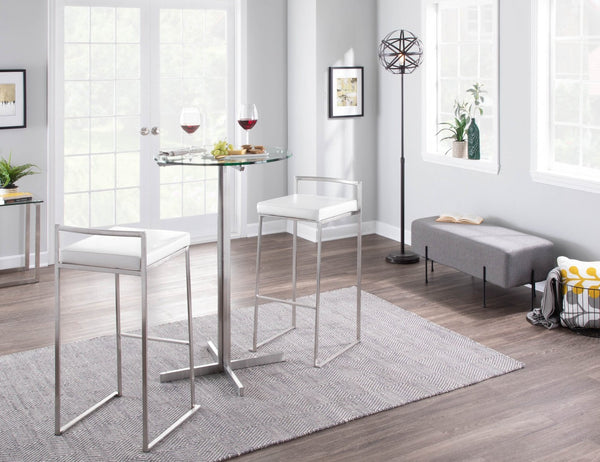 English Elm 30 Inch Stackable Barstools Set of 3 Welded Steel Frame with Padded Upholstered Seats White B202P290890