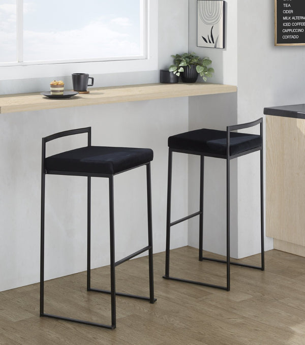 English Elm Contemporary Stackable Metal Barstools with Padded Fabric Seats for Kitchen Island Bar Black B202P290891