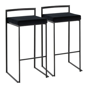 English Elm Contemporary Stackable Metal Barstools with Padded Fabric Seats for Kitchen Island Bar Black B202P290891