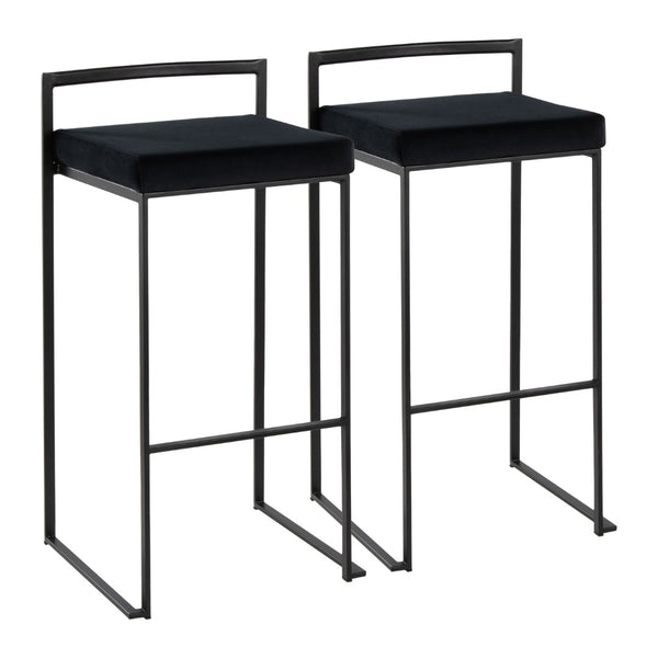 English Elm Contemporary Stackable Metal Barstools with Padded Fabric Seats for Kitchen Island Bar Black B202P290891