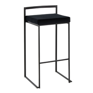 English Elm Contemporary Stackable Metal Barstools with Padded Fabric Seats for Kitchen Island Bar Black B202P290891