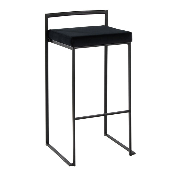 English Elm Contemporary Stackable Metal Barstools with Padded Fabric Seats for Kitchen Island Bar Black B202P290891