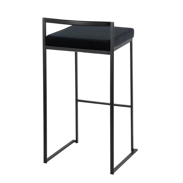 English Elm Contemporary Stackable Metal Barstools with Padded Fabric Seats for Kitchen Island Bar Black B202P290891