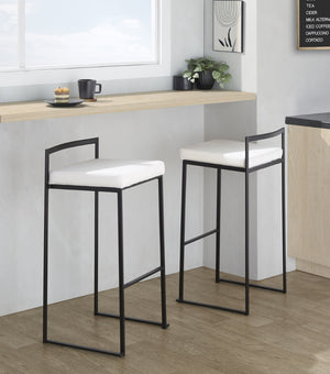 English Elm Contemporary Stackable Metal Barstools with Padded Fabric Seats for Kitchen Island Bar White B202P290893