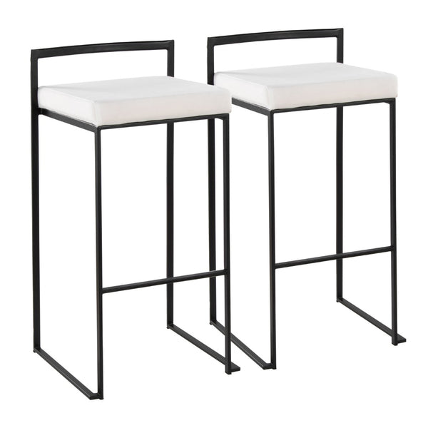 English Elm Contemporary Stackable Metal Barstools with Padded Fabric Seats for Kitchen Island Bar White B202P290893