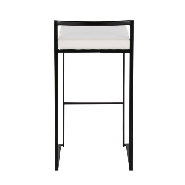 English Elm Contemporary Stackable Metal Barstools with Padded Fabric Seats for Kitchen Island Bar White B202P290893