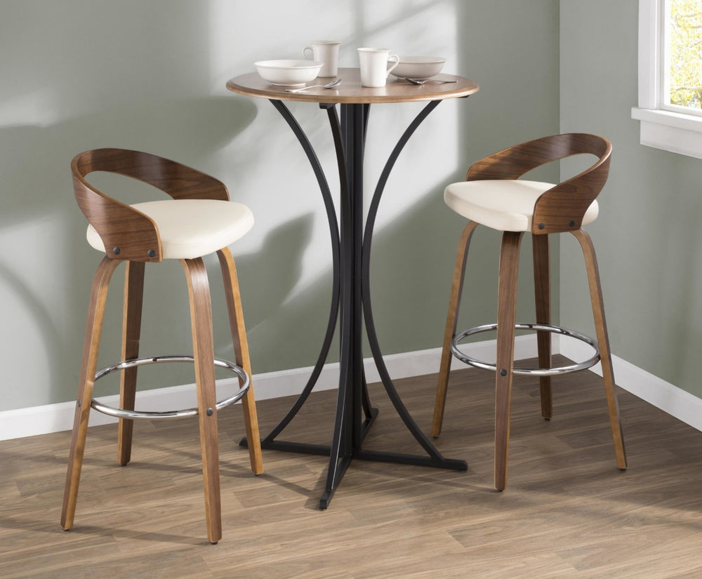 English Elm Mid-century Modern Swivel Barstools Walnut Frame Faux Leather Seat Set for Kitchen Island B202P290894