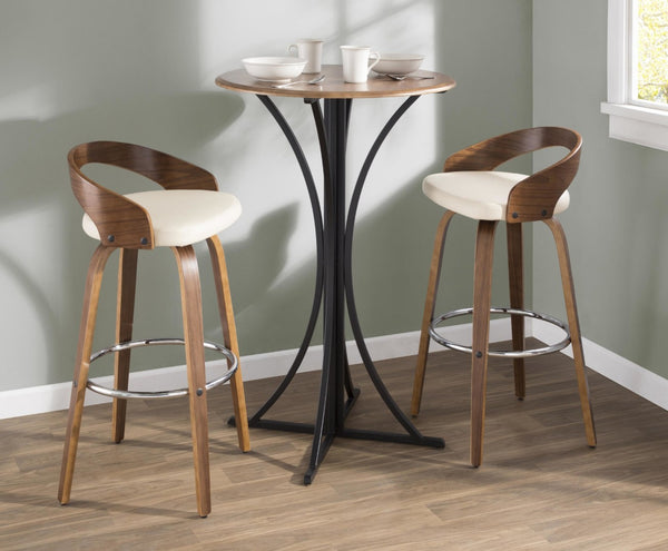 English Elm Mid-century Modern Swivel Barstools Walnut Frame Faux Leather Seat Set for Kitchen Island B202P290894