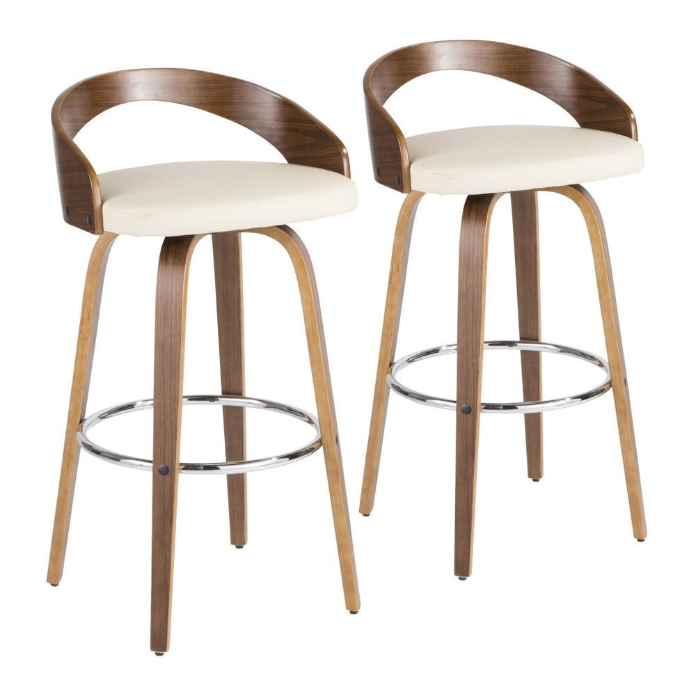 English Elm Mid-century Modern Swivel Barstools Walnut Frame Faux Leather Seat Set for Kitchen Island B202P290894