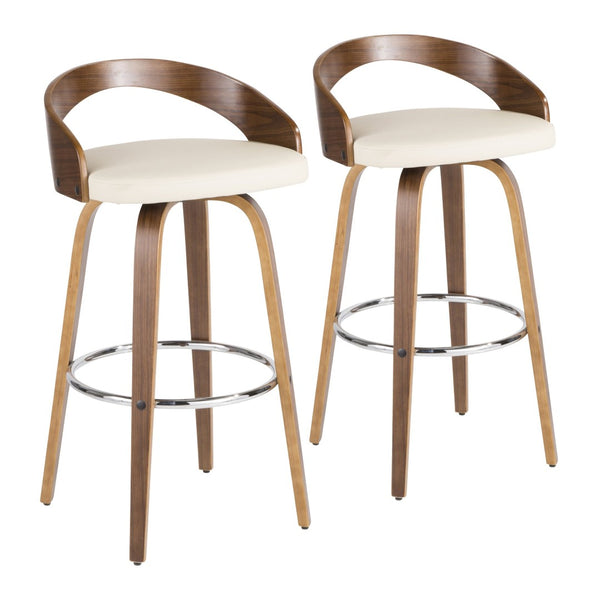 English Elm Mid-century Modern Swivel Barstools Walnut Frame Faux Leather Seat Set for Kitchen Island B202P290894