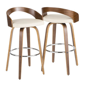 English Elm Mid-century Modern Swivel Barstools Walnut Frame Faux Leather Seat Set for Kitchen Island B202P290894
