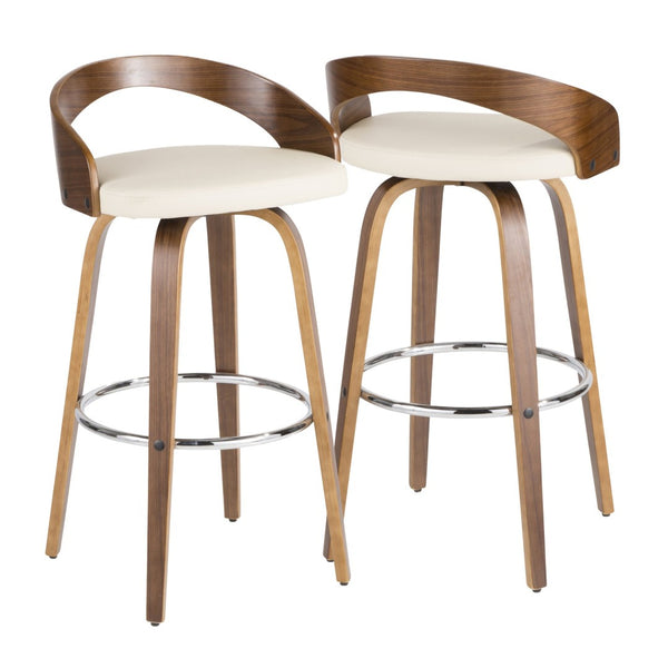 English Elm Mid-century Modern Swivel Barstools Walnut Frame Faux Leather Seat Set for Kitchen Island B202P290894