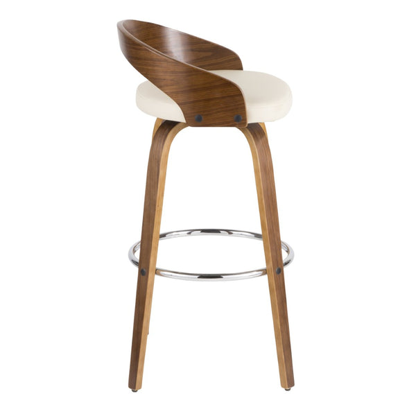 English Elm Mid-century Modern Swivel Barstools Walnut Frame Faux Leather Seat Set for Kitchen Island B202P290894