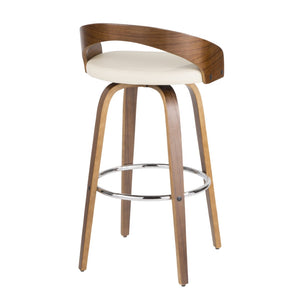 English Elm Mid-century Modern Swivel Barstools Walnut Frame Faux Leather Seat Set for Kitchen Island B202P290894