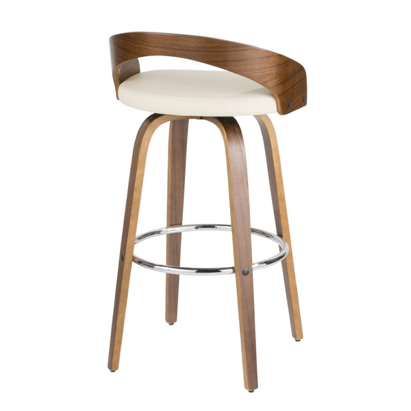 English Elm Mid-century Modern Swivel Barstools Walnut Frame Faux Leather Seat Set for Kitchen Island B202P290894