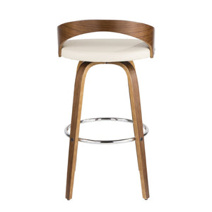 English Elm Mid-century Modern Swivel Barstools Walnut Frame Faux Leather Seat Set for Kitchen Island B202P290894