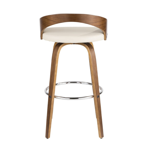 English Elm Mid-century Modern Swivel Barstools Walnut Frame Faux Leather Seat Set for Kitchen Island B202P290894