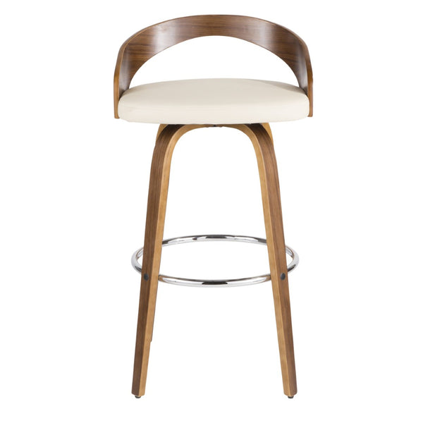 English Elm Mid-century Modern Swivel Barstools Walnut Frame Faux Leather Seat Set for Kitchen Island B202P290894