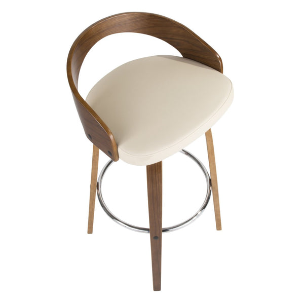 English Elm Mid-century Modern Swivel Barstools Walnut Frame Faux Leather Seat Set for Kitchen Island B202P290894