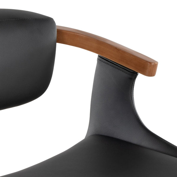 English Elm Mid-Century Modern Bamboo Swivel Barstool with Faux Leather Seat and Metal Footrest Black B202P290895