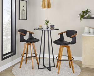 English Elm Mid-Century Modern Bamboo Swivel Barstool with Faux Leather Seat and Metal Footrest Black B202P290895