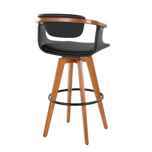 English Elm Mid-Century Modern Bamboo Swivel Barstool with Faux Leather Seat and Metal Footrest Black B202P290895